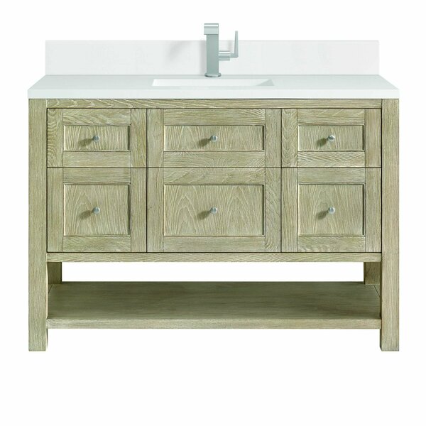 James Martin Vanities 48'' Single Vanity, Whitewashed Oak w/ Single Hole 3CM White Zeus Quartz Top & Backsplash 330-V48-WWO-1WZ